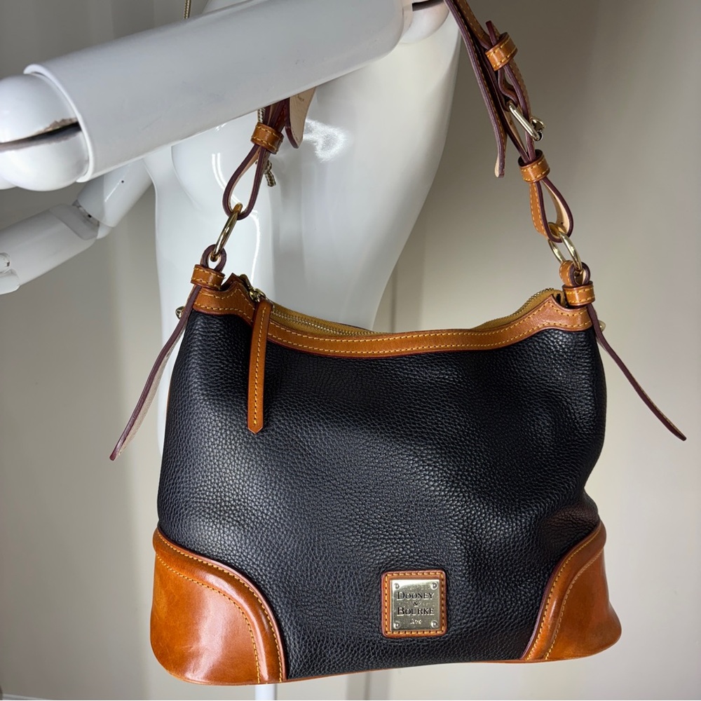 Dooney & Bourke Pebbled Leather ZipTop Hobo Shoulder Bag w Goldtone Hardware